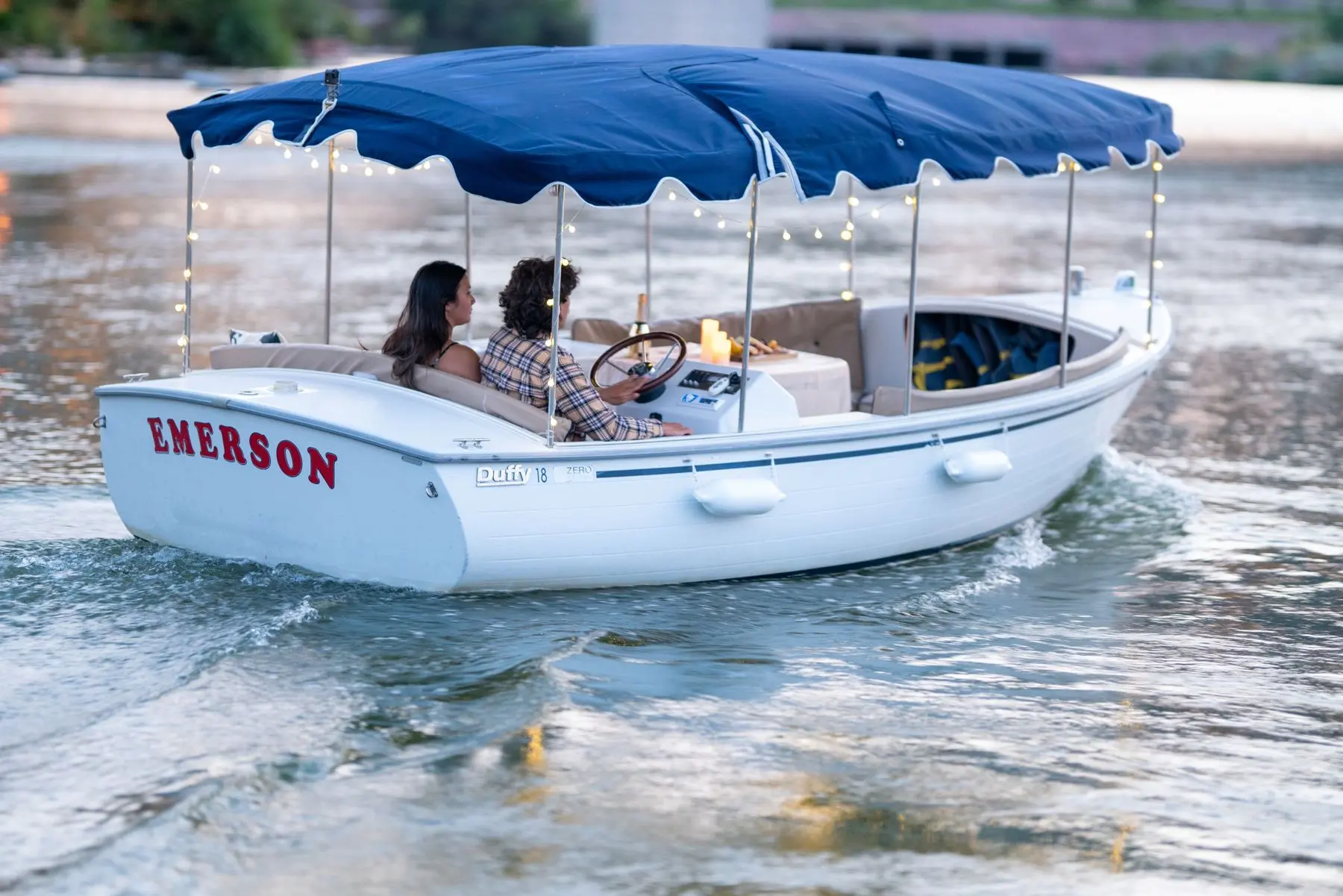 Duffy electric boat cruising on Lake Las Vegas